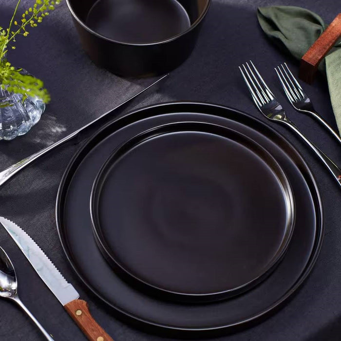 16-Piece Stoneware Dinnerware Set – Matte Black