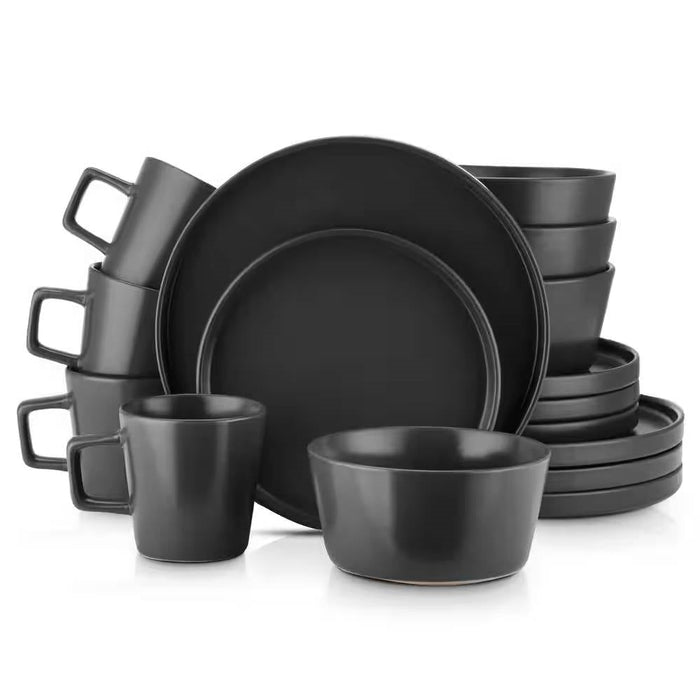 16-Piece Stoneware Dinnerware Set – Matte Black