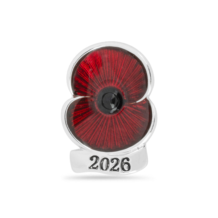 2026 Dated Poppy Lapel Pin in Silver Tone