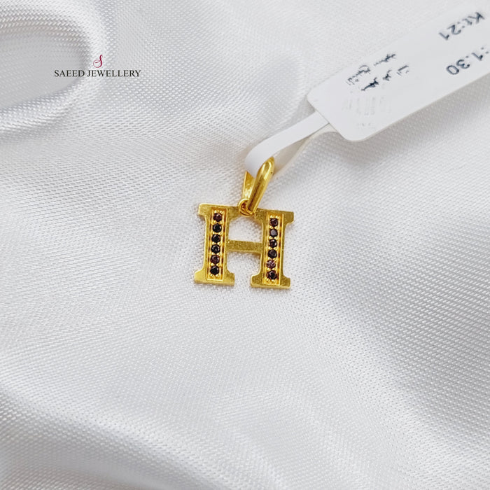 21K H Letter Pendant Made of 21K Yellow Gold by Saeed Jewelry-h-تعليقة-حرف