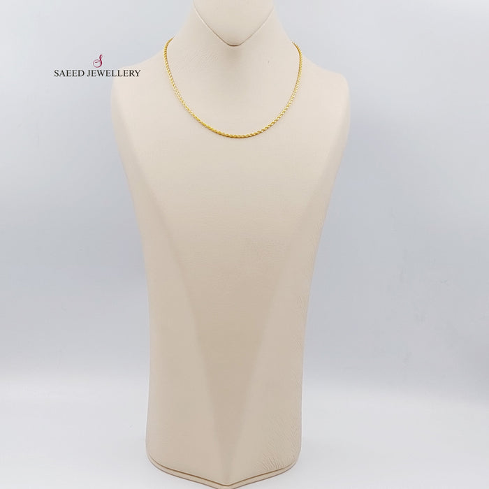 21K 40cm Thin Rope Chain Made of 21K Yellow Gold by Saeed Jewelry-سنسال-جدل-40-سم-رفيع