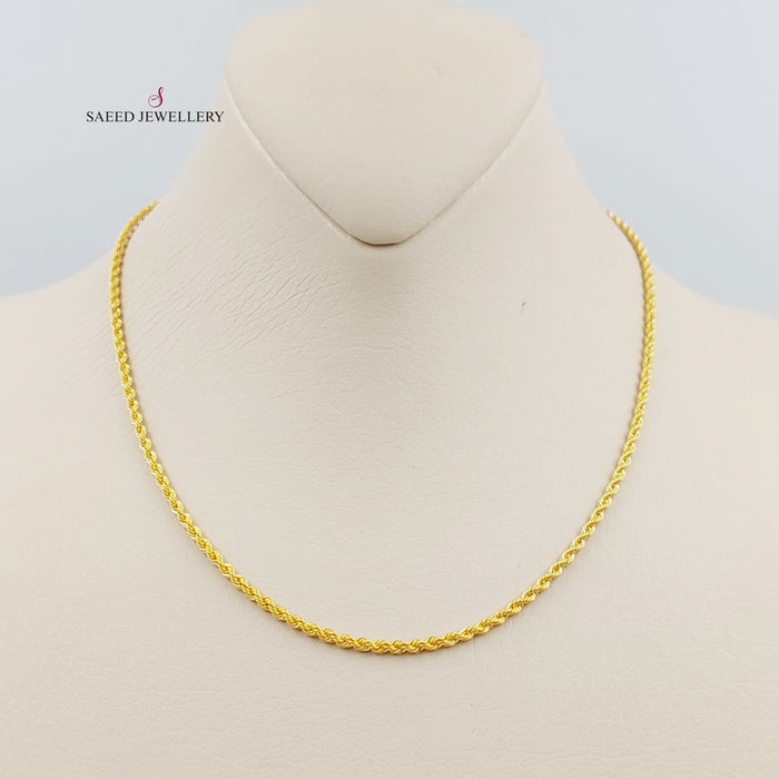 21K 40cm Thin Rope Chain Made of 21K Yellow Gold by Saeed Jewelry-سنسال-جدل-40-سم-رفيع