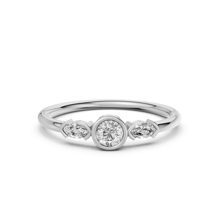 Amara Three Stone Round & Marquise Lab Grown Diamond Ring
