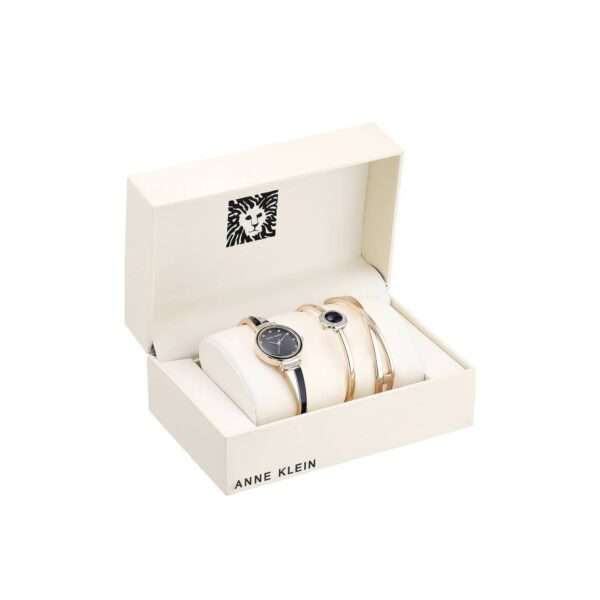Anne Klein Rose Gold-Tone and Navy-Blue Watch Bangle Set