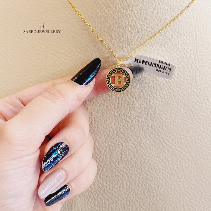 21K B Letter Pendant<br><br> Made of 21K Yellow Gold by Saeed Jewelry-b-تعليقة-حرف-فرزاتشي