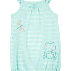 Baby Striped Frog Cotton Romper 6M