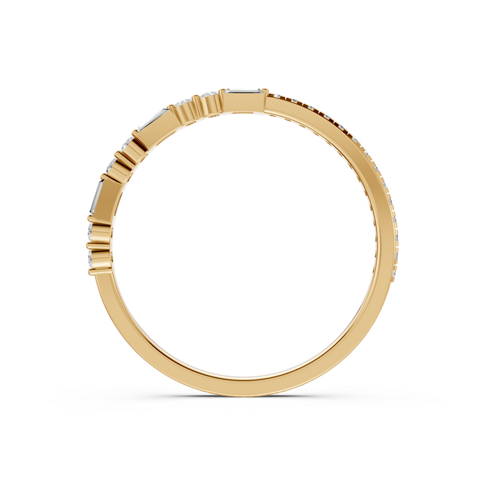 Baguette & Round  Diamond Delicate Solid Gold Stacking Band