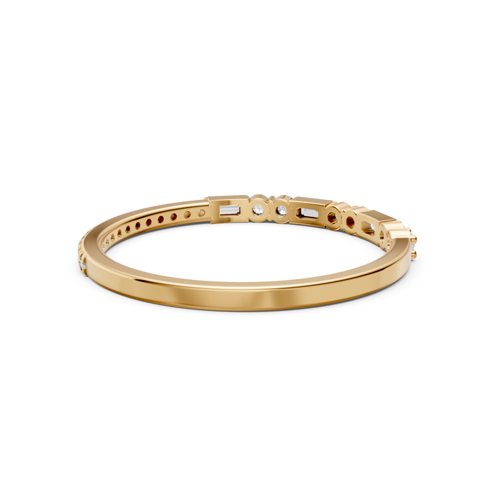 Baguette & Round  Diamond Delicate Solid Gold Stacking Band