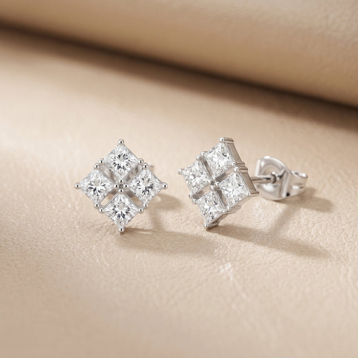 Princess Cut Lab Grown Diamond Stud Earrings in Silver