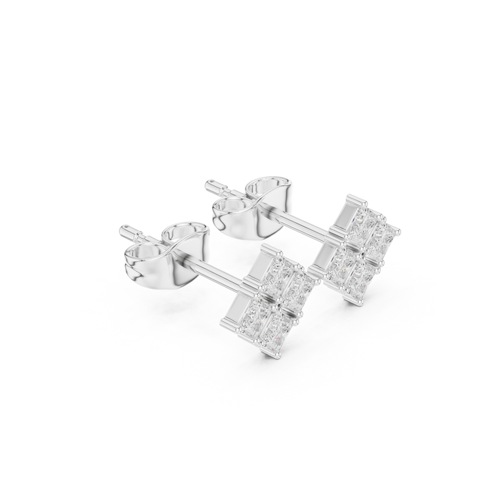 Princess Cut Lab Grown Diamond Stud Earrings in Silver
