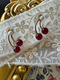 Cherry-Themed Pearl & Red Bead Drop Earrings