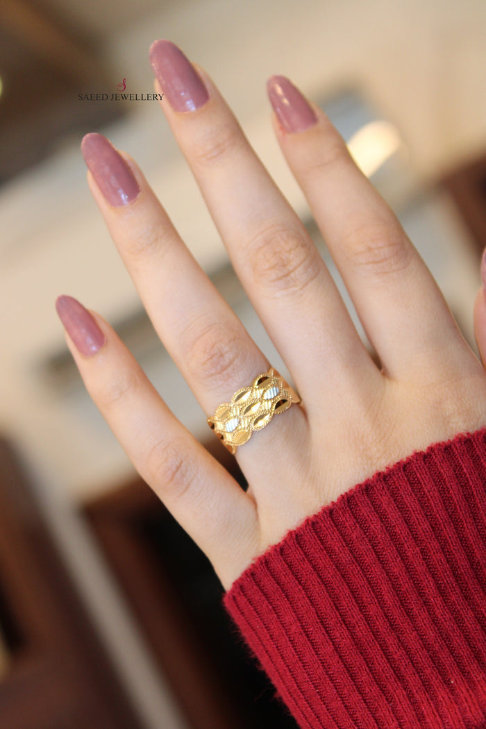 21K Colored CNC Wedding Ring Made of 21K Yellow Gold by Saeed Jewelry-ذبله-cnc-ملونه