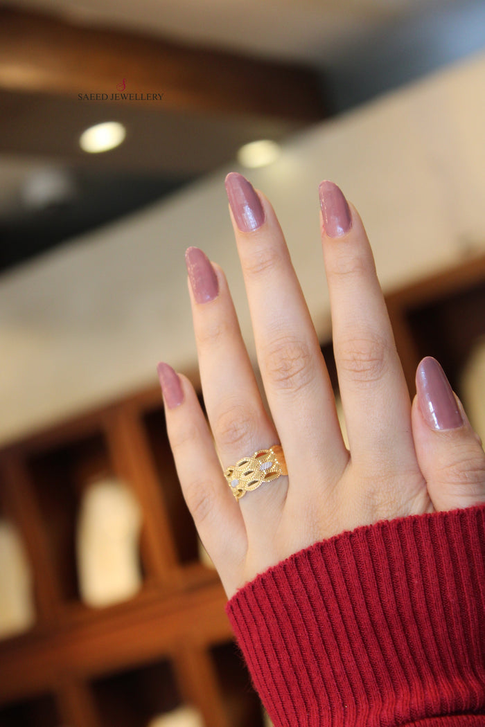 21K Colored CNC Wedding Ring Made of 21K Yellow Gold by Saeed Jewelry-ذبله-cnc-ملونه