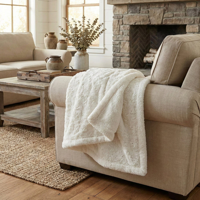 Creamy White Sherpa Faux Fur Throw Blanket