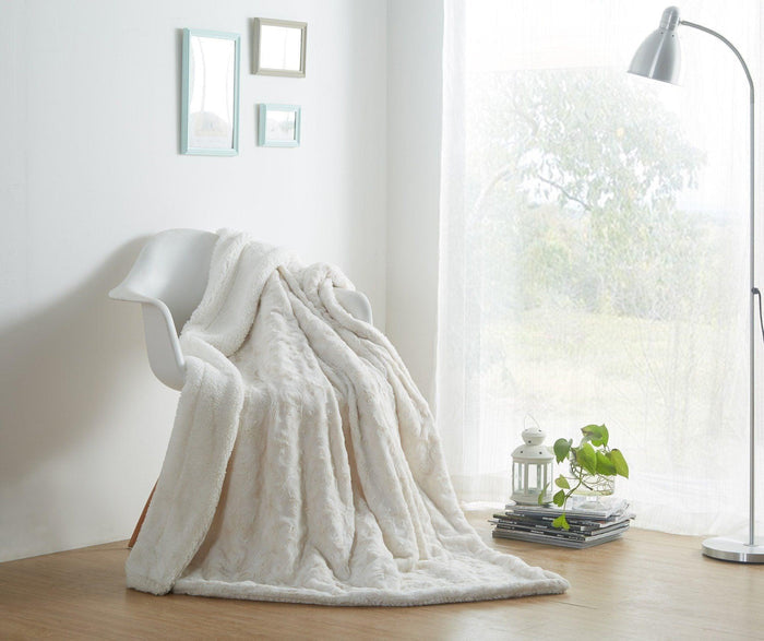 Creamy White Sherpa Faux Fur Throw Blanket