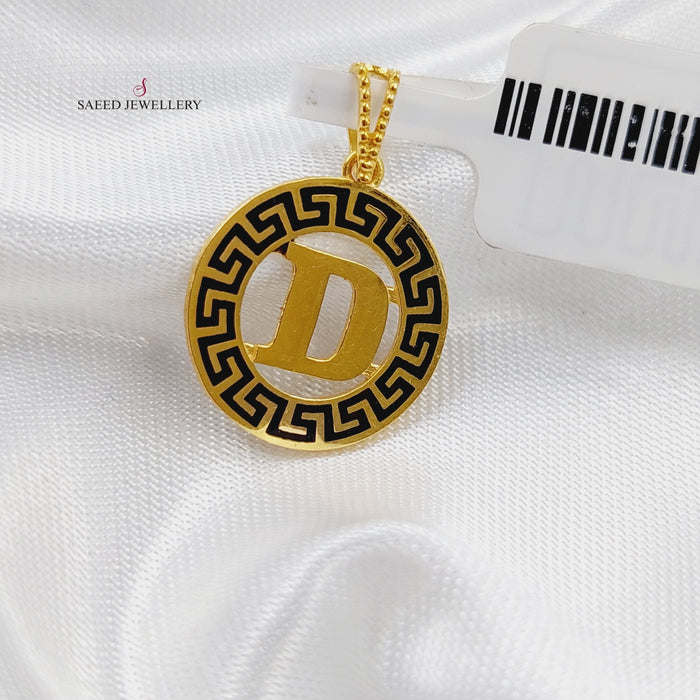 21K D Letter Pendant Made of 21K Yellow Gold by Saeed Jewelry-d-تعليقة-حرف-فرزاتشي