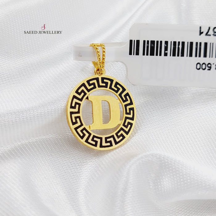 21K D Letter Pendant Made of 21K Yellow Gold by Saeed Jewelry-d-تعليقة-حرف-فرزاتشي