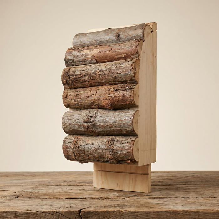Earl's hand-built bat house, clean catalog view on a rustic table
