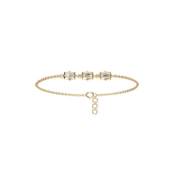 Emerald & Round Cut Lab Diamond Bezel Set Bracelet In Solid Gold