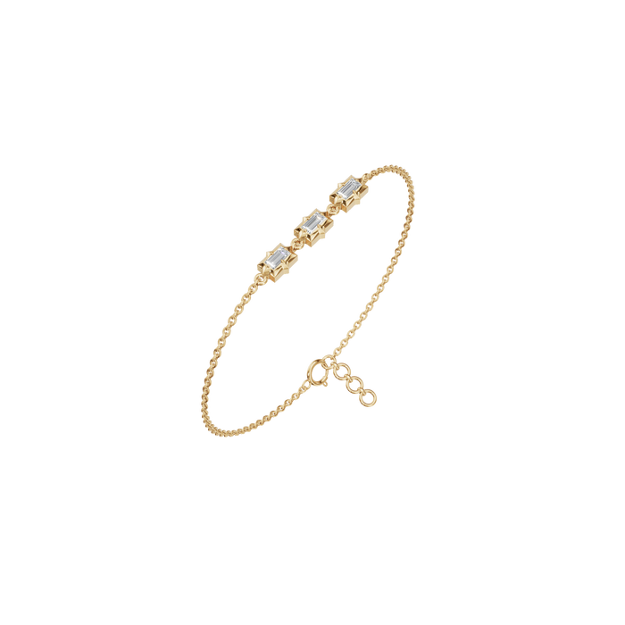 Emerald & Round Cut Lab Diamond Bezel Set Bracelet In Solid Gold