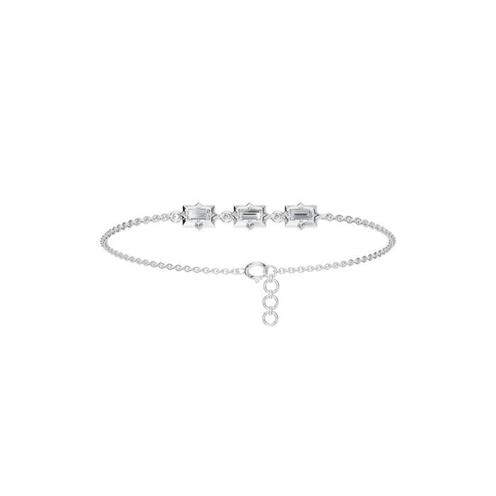 Emerald & Round Cut Lab Diamond Bezel Set Bracelet In Solid Gold