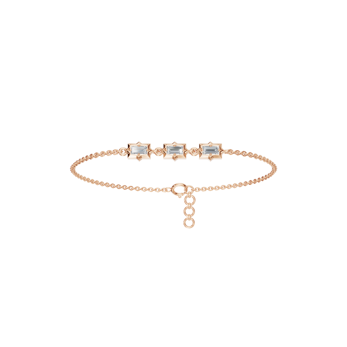Emerald & Round Cut Lab Diamond Bezel Set Bracelet In Solid Gold