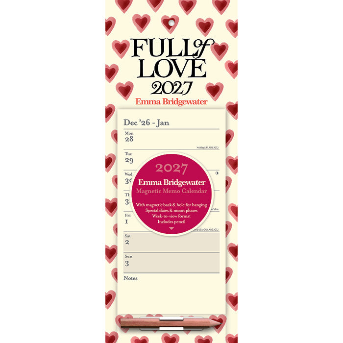 Emma Bridgewater Hearts Full of Love Magnetic Calendar 2027