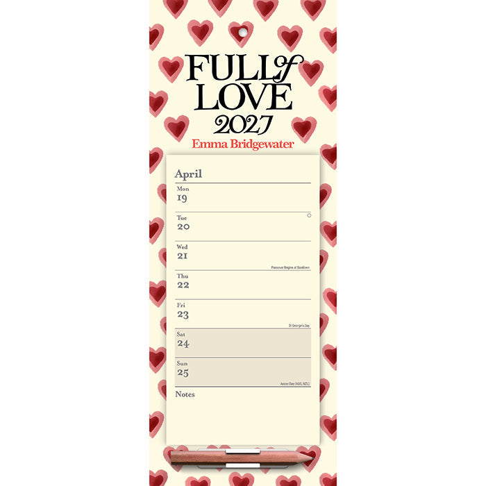 Emma Bridgewater Hearts Full of Love Magnetic Calendar 2027