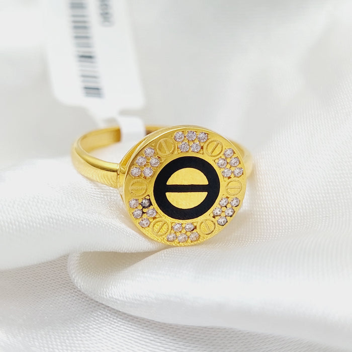 Enameled &amp; Zirconed Figaro Ring  Made Of 21K Yellow Gold by Saeed Jewelry-28690