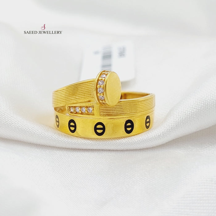 Enameled &amp; Zirconed Nail Ring Made Of 21K Yellow Gold by Saeed Jewelry-27848