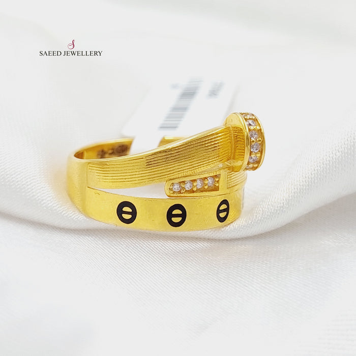Enameled &amp; Zirconed Nail Ring Made Of 21K Yellow Gold by Saeed Jewelry-27848