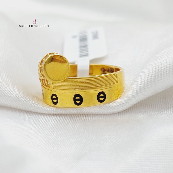 Enameled &amp; Zirconed Nail Ring Made Of 21K Yellow Gold by Saeed Jewelry-27848