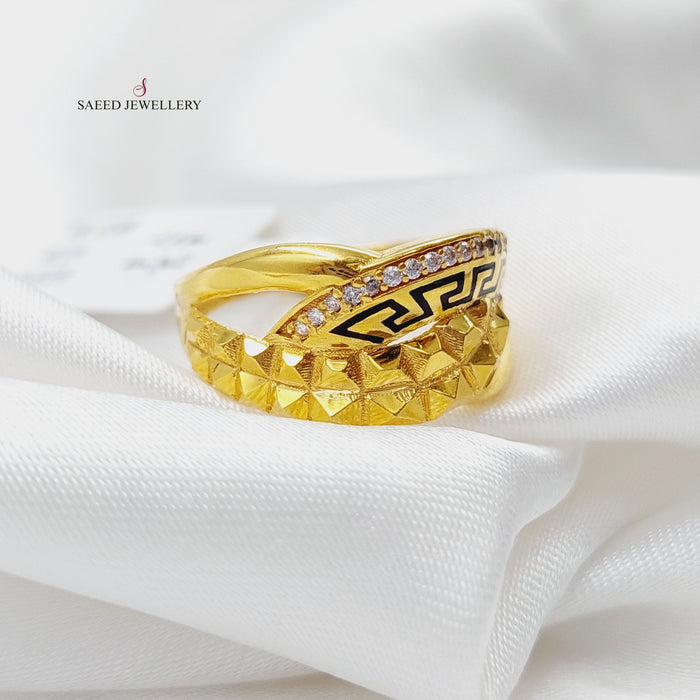 Enameled &amp; Zirconed Triangles Ring Made Of 21K Yellow Gold by Saeed Jewelry-27486