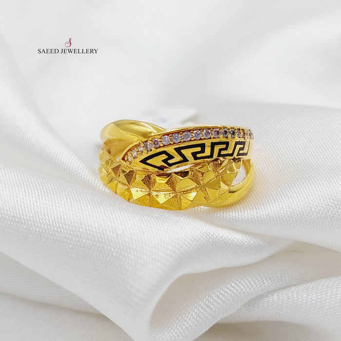 Enameled &amp; Zirconed Triangles Ring Made Of 21K Yellow Gold by Saeed Jewelry-27486