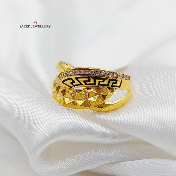 Enameled &amp; Zirconed Triangles Ring Made Of 21K Yellow Gold by Saeed Jewelry-27486