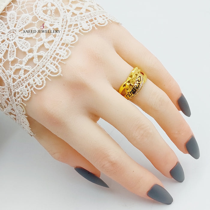 Enameled &amp; Zirconed Triangles Ring Made Of 21K Yellow Gold by Saeed Jewelry-27486