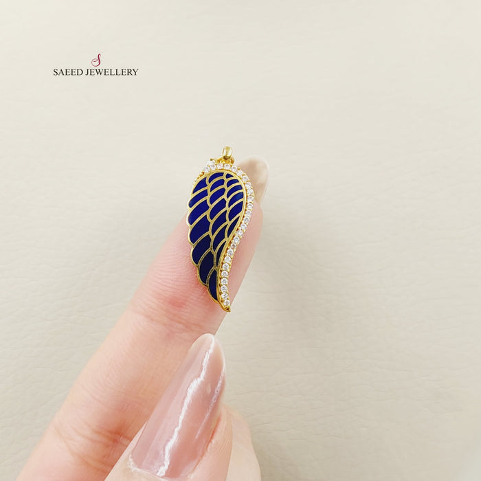 Enameled &amp; Zircon Studded Wings Pendant  Made Of 21K Yellow Gold by Saeed Jewelry-30566