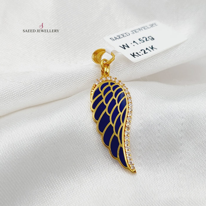 Enameled &amp; Zircon Studded Wings Pendant  Made Of 21K Yellow Gold by Saeed Jewelry-30566