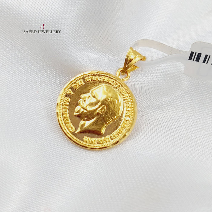 English Lira Pendant Made Of 21K Yellow Gold by Saeed Jewelry-28111
