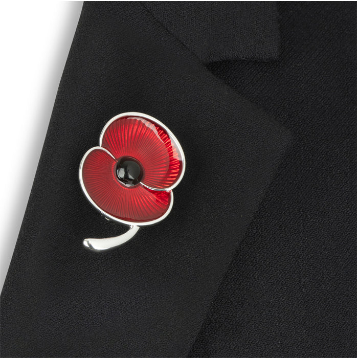 Flanders Field Poppy with Stem Brooch
