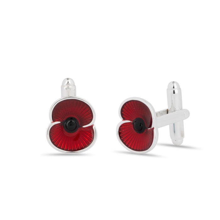 Flanders Field Silver Tone Poppy Cufflinks