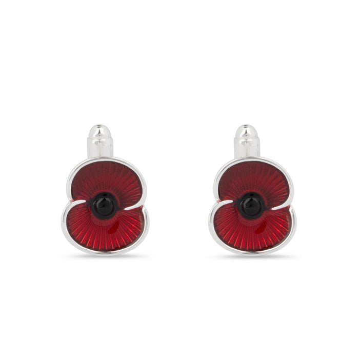 Flanders Field Silver Tone Poppy Cufflinks