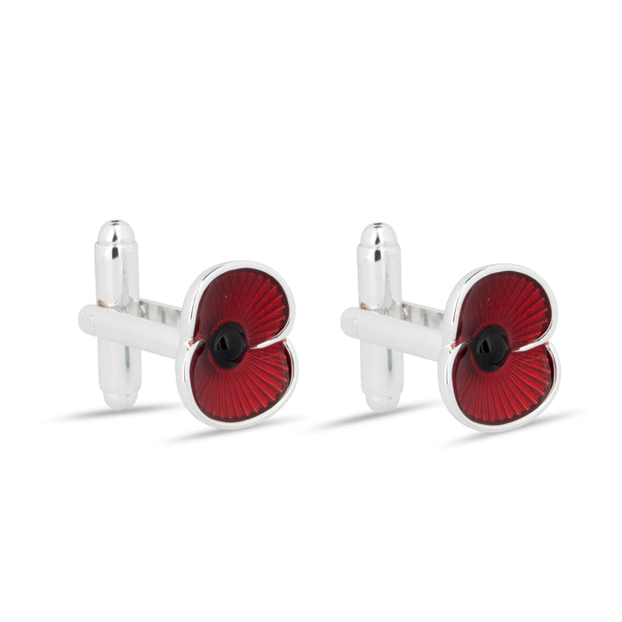 Flanders Field Silver Tone Poppy Cufflinks