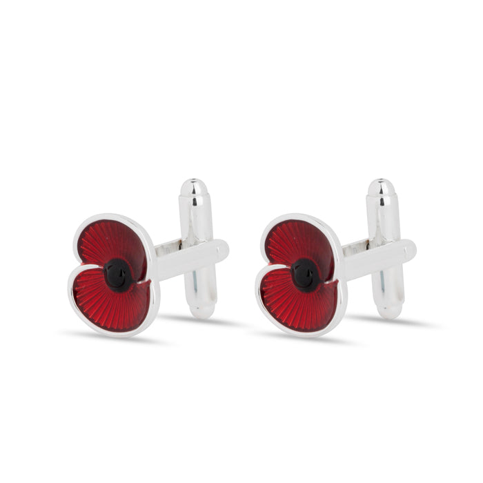 Flanders Field Silver Tone Poppy Cufflinks