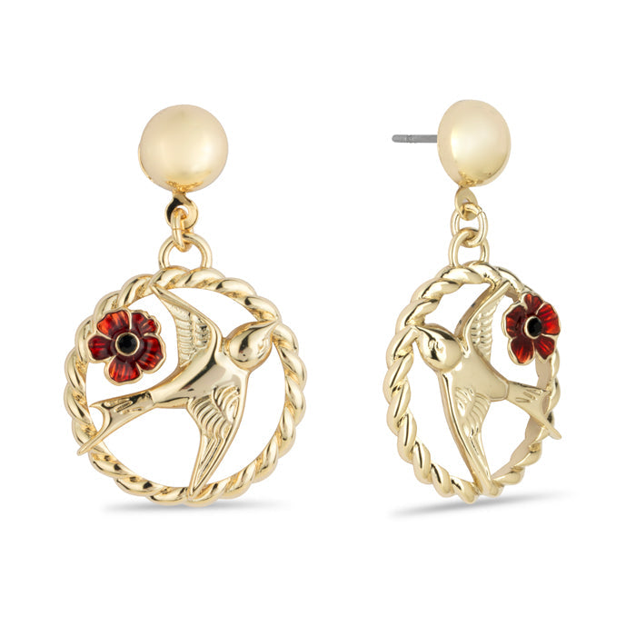 Flying Nightingales Poppy Drop Earrings