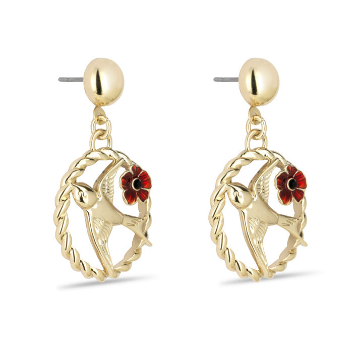 Flying Nightingales Poppy Drop Earrings