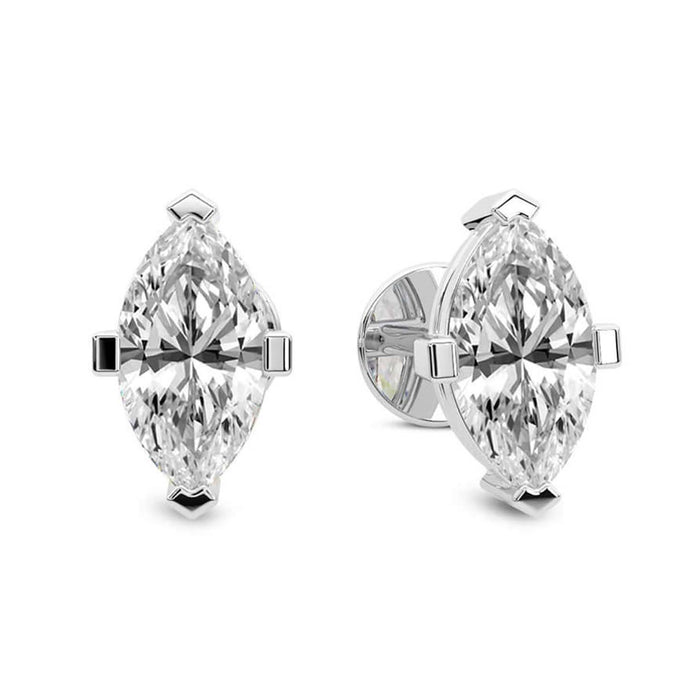 Marquise Cut Lab Grown Diamond Stud Earrings in Silver