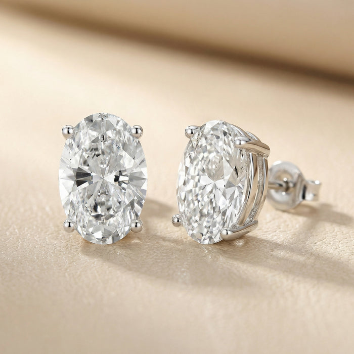 Oval Cut Lab Grown Diamond Stud Earrings in Silver