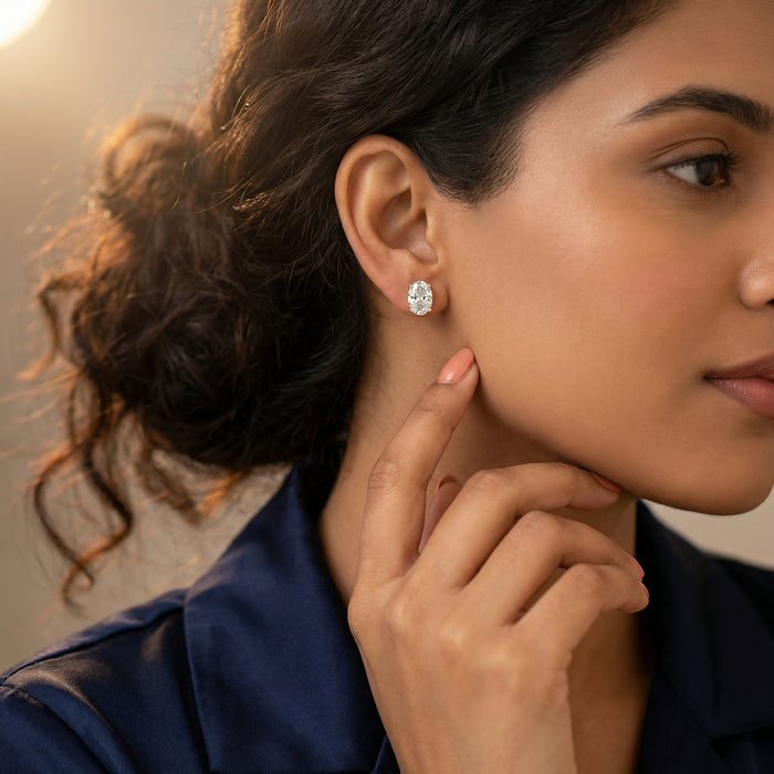 Oval Cut Lab Grown Diamond Stud Earrings in Silver