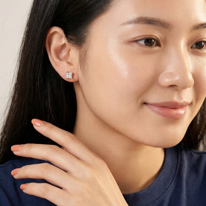 Princess Cut Lab Grown Diamond Stud Earrings in Silver